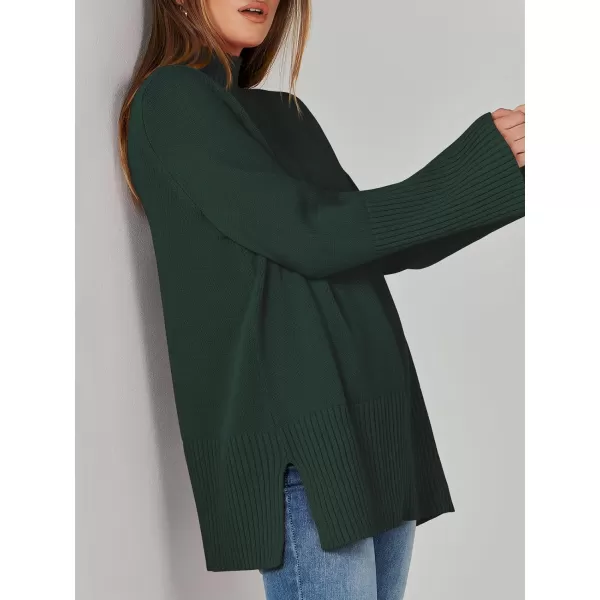 imageANRABESS Womens Trendy Sweaters Pullover Turtleneck Oversized Long Sleeve Split Hem Casual Knit Sweater TopsArmy Green