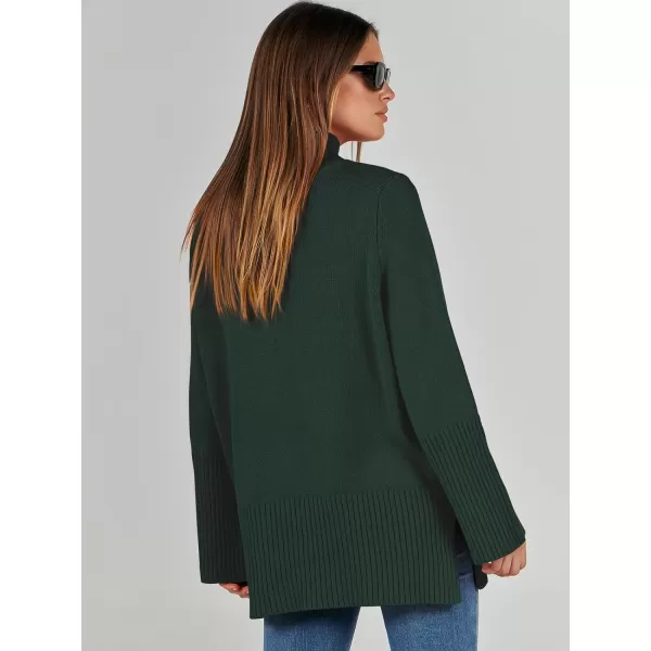 imageANRABESS Womens Trendy Sweaters Pullover Turtleneck Oversized Long Sleeve Split Hem Casual Knit Sweater TopsArmy Green