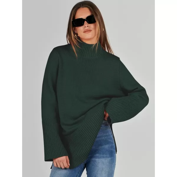 imageANRABESS Womens Trendy Sweaters Pullover Turtleneck Oversized Long Sleeve Split Hem Casual Knit Sweater TopsArmy Green
