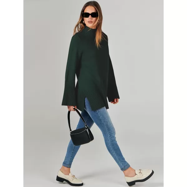 imageANRABESS Womens Trendy Sweaters Pullover Turtleneck Oversized Long Sleeve Split Hem Casual Knit Sweater TopsArmy Green