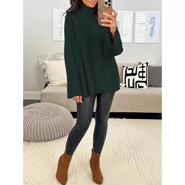 imageANRABESS Womens Trendy Sweaters Pullover Turtleneck Oversized Long Sleeve Split Hem Casual Knit Sweater TopsArmy Green