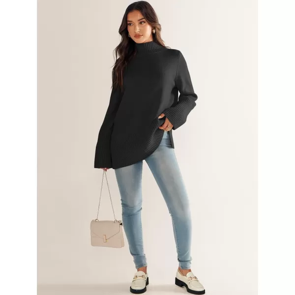 imageANRABESS Womens Trendy Sweaters Pullover Turtleneck Oversized Long Sleeve Split Hem Casual Knit Sweater TopsBlack