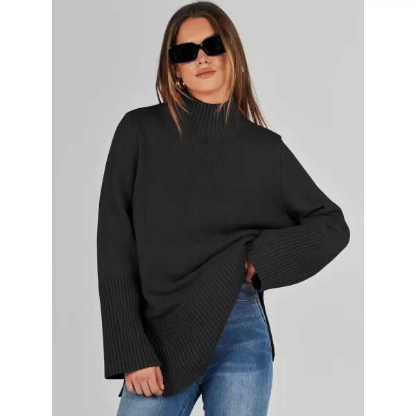 imageANRABESS Womens Trendy Sweaters Pullover Turtleneck Oversized Long Sleeve Split Hem Casual Knit Sweater TopsBlack