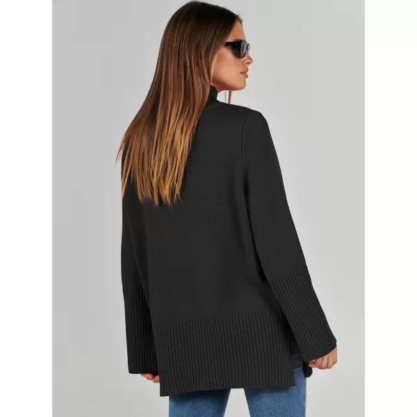 imageANRABESS Womens Trendy Sweaters Pullover Turtleneck Oversized Long Sleeve Split Hem Casual Knit Sweater TopsBlack