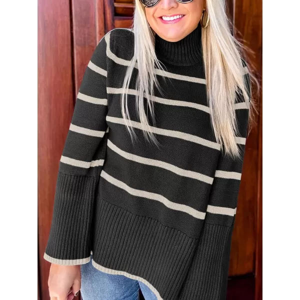 imageANRABESS Womens Trendy Sweaters Pullover Turtleneck Oversized Long Sleeve Split Hem Casual Knit Sweater TopsBlackampapricot