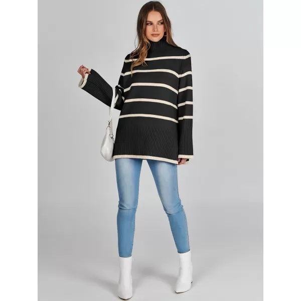 imageANRABESS Womens Trendy Sweaters Pullover Turtleneck Oversized Long Sleeve Split Hem Casual Knit Sweater TopsBlackampapricot