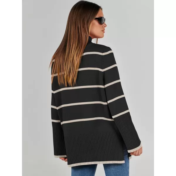 imageANRABESS Womens Trendy Sweaters Pullover Turtleneck Oversized Long Sleeve Split Hem Casual Knit Sweater TopsBlackampapricot