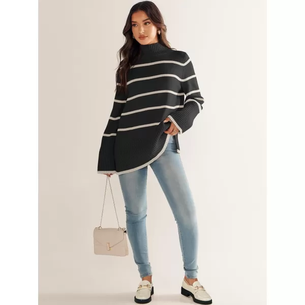 imageANRABESS Womens Trendy Sweaters Pullover Turtleneck Oversized Long Sleeve Split Hem Casual Knit Sweater TopsBlackampapricot