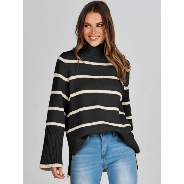 imageANRABESS Womens Trendy Sweaters Pullover Turtleneck Oversized Long Sleeve Split Hem Casual Knit Sweater TopsBlackampapricot