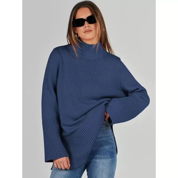 imageANRABESS Womens Trendy Sweaters Pullover Turtleneck Oversized Long Sleeve Split Hem Casual Knit Sweater TopsBlue