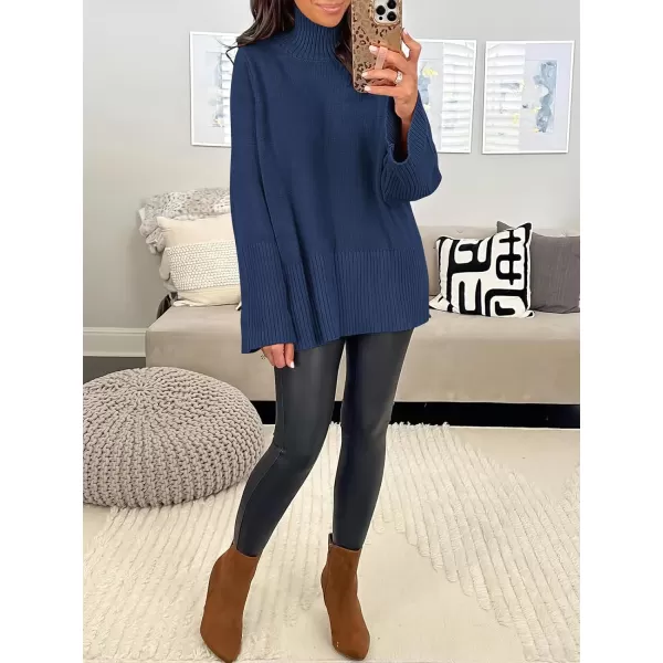 imageANRABESS Womens Trendy Sweaters Pullover Turtleneck Oversized Long Sleeve Split Hem Casual Knit Sweater TopsBlue