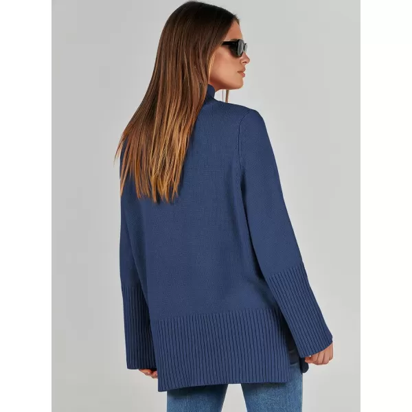 imageANRABESS Womens Trendy Sweaters Pullover Turtleneck Oversized Long Sleeve Split Hem Casual Knit Sweater TopsBlue