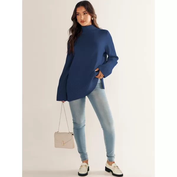 imageANRABESS Womens Trendy Sweaters Pullover Turtleneck Oversized Long Sleeve Split Hem Casual Knit Sweater TopsBlue