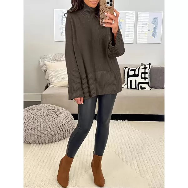 imageANRABESS Womens Trendy Sweaters Pullover Turtleneck Oversized Long Sleeve Split Hem Casual Knit Sweater TopsBrown