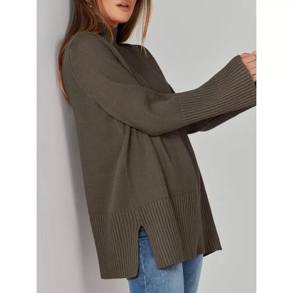 imageANRABESS Womens Trendy Sweaters Pullover Turtleneck Oversized Long Sleeve Split Hem Casual Knit Sweater TopsBrown