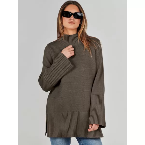 imageANRABESS Womens Trendy Sweaters Pullover Turtleneck Oversized Long Sleeve Split Hem Casual Knit Sweater TopsBrown