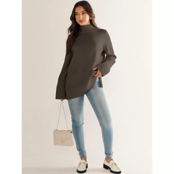 imageANRABESS Womens Trendy Sweaters Pullover Turtleneck Oversized Long Sleeve Split Hem Casual Knit Sweater TopsBrown