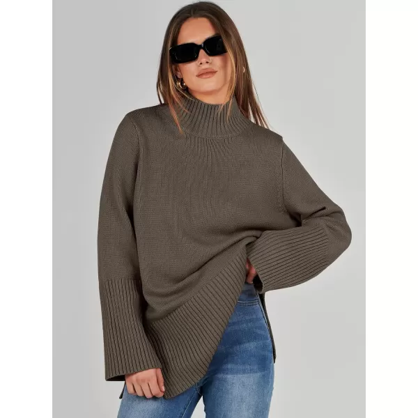 imageANRABESS Womens Trendy Sweaters Pullover Turtleneck Oversized Long Sleeve Split Hem Casual Knit Sweater TopsBrown