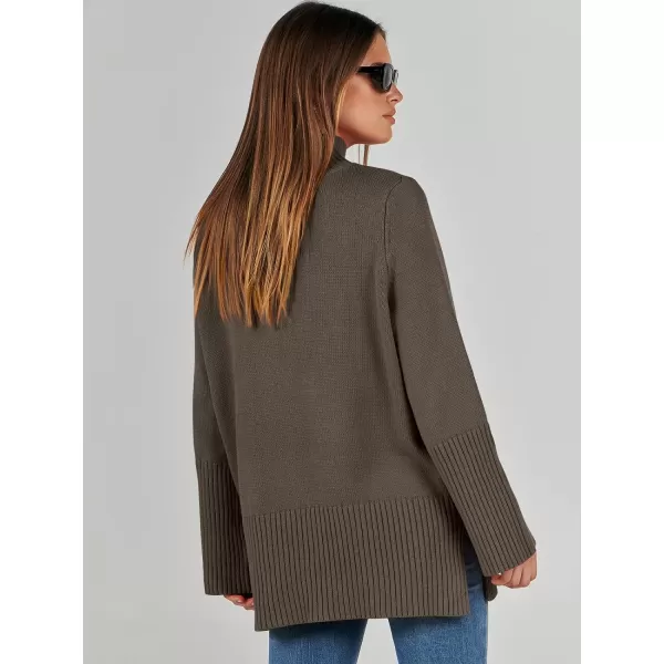 imageANRABESS Womens Trendy Sweaters Pullover Turtleneck Oversized Long Sleeve Split Hem Casual Knit Sweater TopsBrown
