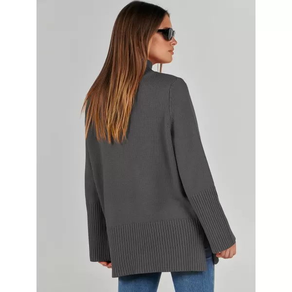 imageANRABESS Womens Trendy Sweaters Pullover Turtleneck Oversized Long Sleeve Split Hem Casual Knit Sweater TopsGray