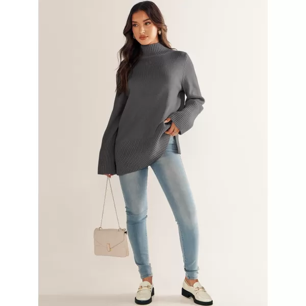 imageANRABESS Womens Trendy Sweaters Pullover Turtleneck Oversized Long Sleeve Split Hem Casual Knit Sweater TopsGray