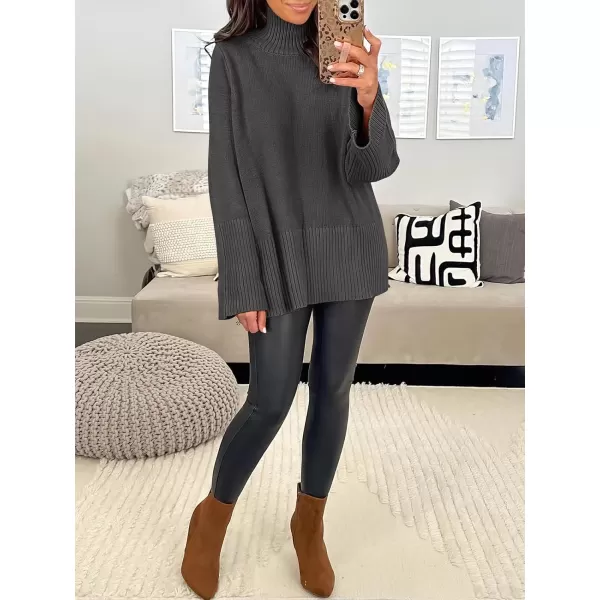 imageANRABESS Womens Trendy Sweaters Pullover Turtleneck Oversized Long Sleeve Split Hem Casual Knit Sweater TopsGray