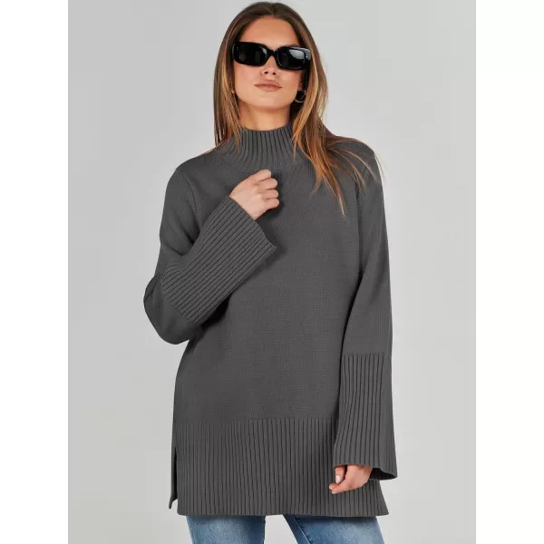 imageANRABESS Womens Trendy Sweaters Pullover Turtleneck Oversized Long Sleeve Split Hem Casual Knit Sweater TopsGray