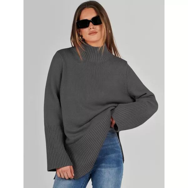 imageANRABESS Womens Trendy Sweaters Pullover Turtleneck Oversized Long Sleeve Split Hem Casual Knit Sweater TopsGray
