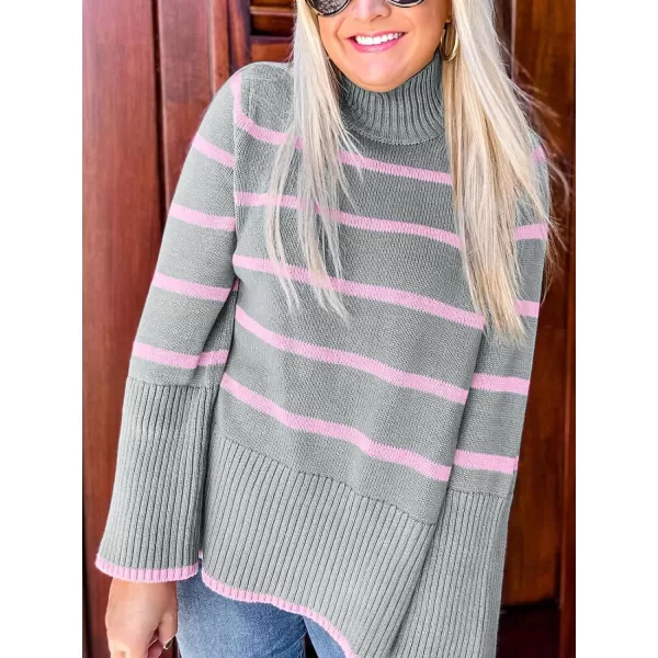 imageANRABESS Womens Trendy Sweaters Pullover Turtleneck Oversized Long Sleeve Split Hem Casual Knit Sweater TopsGrayamppink