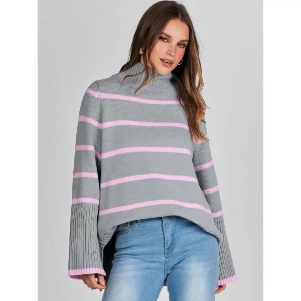 imageANRABESS Womens Trendy Sweaters Pullover Turtleneck Oversized Long Sleeve Split Hem Casual Knit Sweater TopsGrayamppink