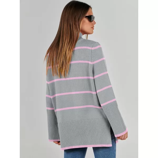 imageANRABESS Womens Trendy Sweaters Pullover Turtleneck Oversized Long Sleeve Split Hem Casual Knit Sweater TopsGrayamppink