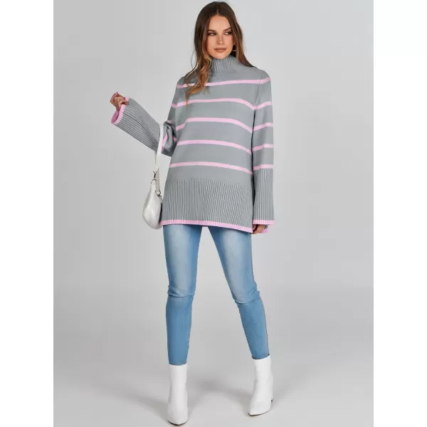imageANRABESS Womens Trendy Sweaters Pullover Turtleneck Oversized Long Sleeve Split Hem Casual Knit Sweater TopsGrayamppink