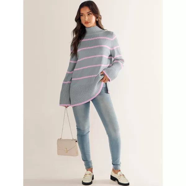 imageANRABESS Womens Trendy Sweaters Pullover Turtleneck Oversized Long Sleeve Split Hem Casual Knit Sweater TopsGrayamppink