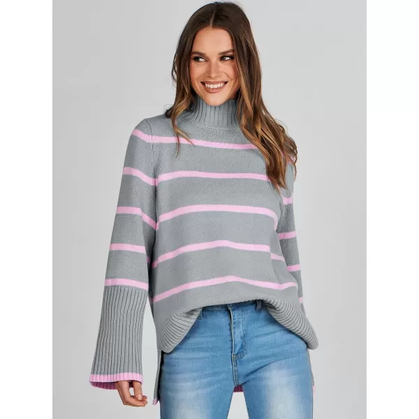 imageANRABESS Womens Trendy Sweaters Pullover Turtleneck Oversized Long Sleeve Split Hem Casual Knit Sweater TopsGrayamppink