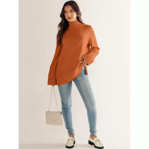imageANRABESS Womens Trendy Sweaters Pullover Turtleneck Oversized Long Sleeve Split Hem Casual Knit Sweater TopsOrange