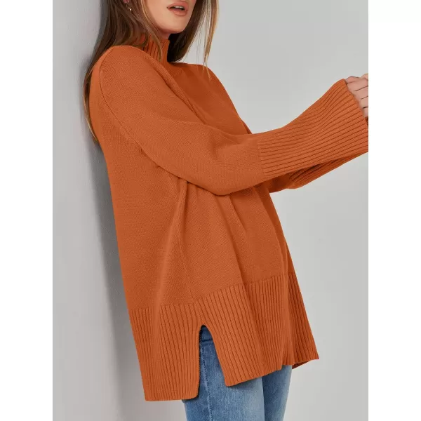 imageANRABESS Womens Trendy Sweaters Pullover Turtleneck Oversized Long Sleeve Split Hem Casual Knit Sweater TopsOrange