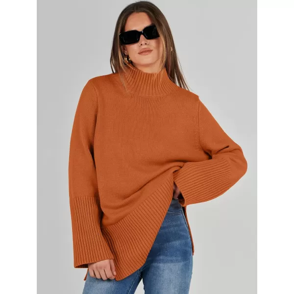 imageANRABESS Womens Trendy Sweaters Pullover Turtleneck Oversized Long Sleeve Split Hem Casual Knit Sweater TopsOrange