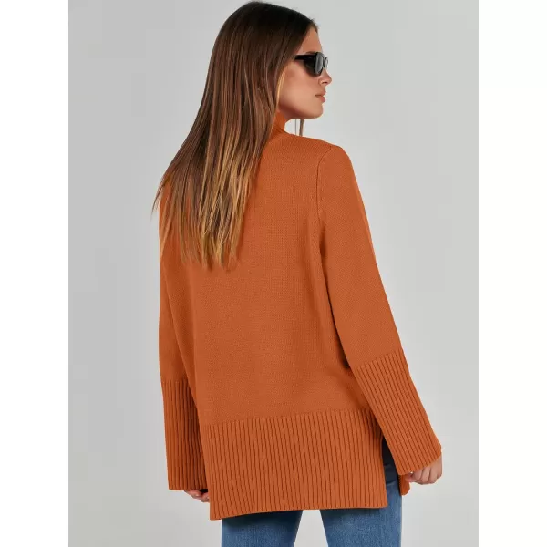 imageANRABESS Womens Trendy Sweaters Pullover Turtleneck Oversized Long Sleeve Split Hem Casual Knit Sweater TopsOrange