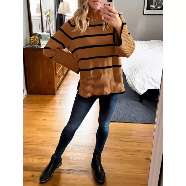 imageANRABESS Womens Trendy Sweaters Pullover Turtleneck Oversized Long Sleeve Split Hem Casual Knit Sweater TopsRustampblack