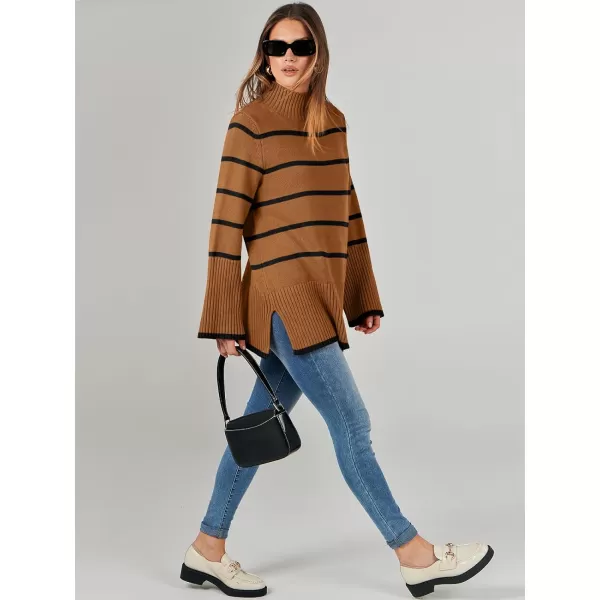 imageANRABESS Womens Trendy Sweaters Pullover Turtleneck Oversized Long Sleeve Split Hem Casual Knit Sweater TopsRustampblack
