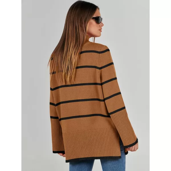 imageANRABESS Womens Trendy Sweaters Pullover Turtleneck Oversized Long Sleeve Split Hem Casual Knit Sweater TopsRustampblack