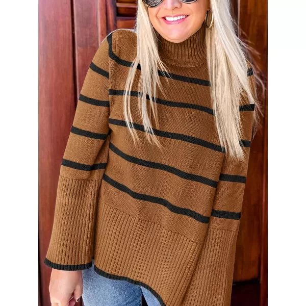 imageANRABESS Womens Trendy Sweaters Pullover Turtleneck Oversized Long Sleeve Split Hem Casual Knit Sweater TopsRustampblack