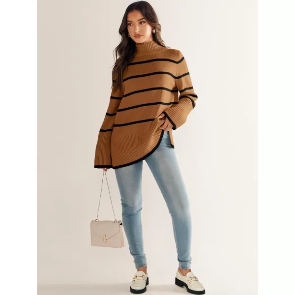 imageANRABESS Womens Trendy Sweaters Pullover Turtleneck Oversized Long Sleeve Split Hem Casual Knit Sweater TopsRustampblack