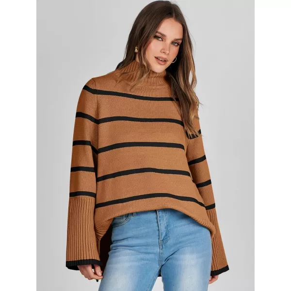 imageANRABESS Womens Trendy Sweaters Pullover Turtleneck Oversized Long Sleeve Split Hem Casual Knit Sweater TopsRustampblack