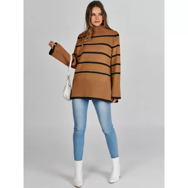 imageANRABESS Womens Trendy Sweaters Pullover Turtleneck Oversized Long Sleeve Split Hem Casual Knit Sweater TopsRustampblack