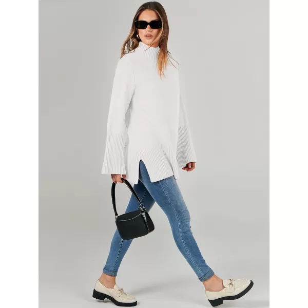 imageANRABESS Womens Trendy Sweaters Pullover Turtleneck Oversized Long Sleeve Split Hem Casual Knit Sweater TopsWhite
