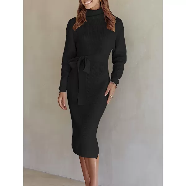 imageANRABESS Womens Turtleneck Batwing Sleeve Oversized Chunky Rib Knit Slit Pullover Sweater DressBlack