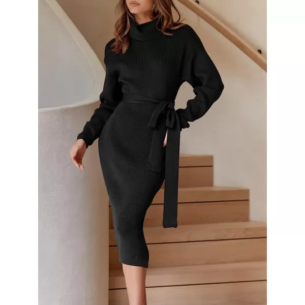 imageANRABESS Womens Turtleneck Batwing Sleeve Oversized Chunky Rib Knit Slit Pullover Sweater DressBlack