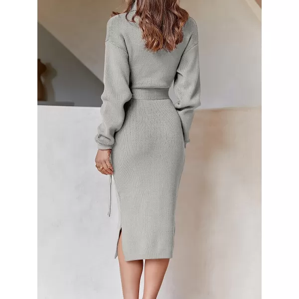 imageANRABESS Womens Turtleneck Batwing Sleeve Oversized Chunky Rib Knit Slit Pullover Sweater DressGray