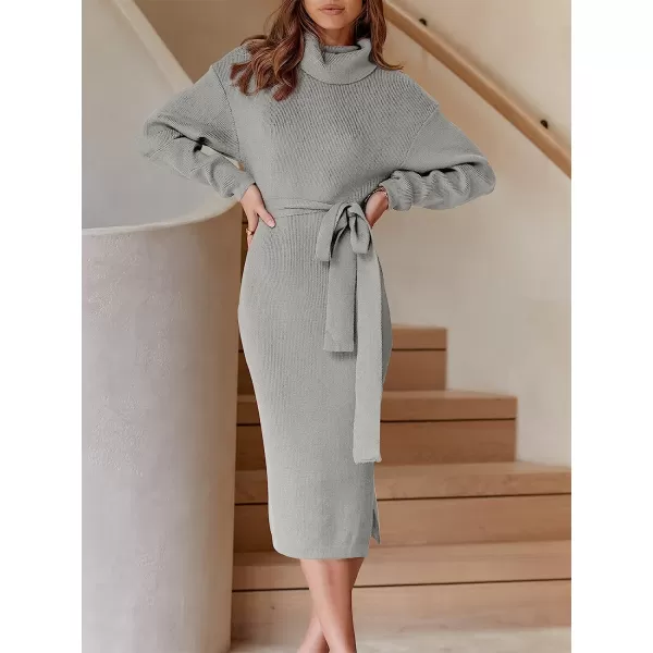 imageANRABESS Womens Turtleneck Batwing Sleeve Oversized Chunky Rib Knit Slit Pullover Sweater DressGray